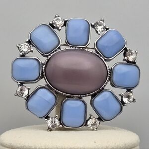 Liz Claiborne Oval Brooch Blue & Plum Cabochon w/ Rhinestones Vintage Pin